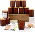 MILIVIXAY 12 Pack 10 OZ Frosted Amber Glass Candle Jars with Lids and Candle Making Kits - Bulk Empty Candle Jars for Making Candles - Spice, Powder Containers.