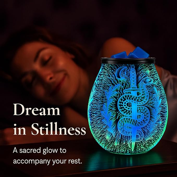 Leyoue 3D Glass Fireworks Electric Wax Melt Warmer with PTC Heating Plate 7 Colors LED Changing Light Wax Burner Melter Fragrance Warmer for Home (Snake)