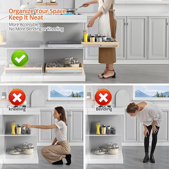 ZOINLIY 18''W X 21''D X 3''H Wooden Pull Out Drawer for Cabinet, Cabinet Organizer for Kitchen, Soft Close Slide Out Shelves, Heavy Duty, Fully Expandable