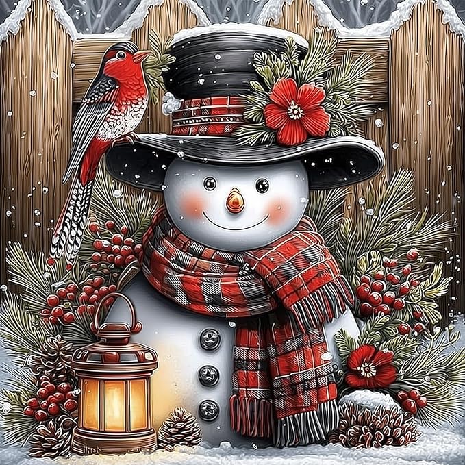 MEIYUDA Christmas Snowman Diamond Painting Kits for Adults, 5D Vintage Snowman Diamond Art Kits for Beginners, DIY Gem Art Crystal Painting for Home Wall Decor and Present 12x12inch