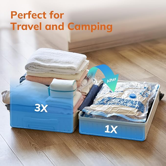 Vacuum Luggage Storage Bags with Wired Electric Portable Pump, Double Zipper Sealed Space Saver Bag, Compression for Clothes, Comforters and Travel Essentials