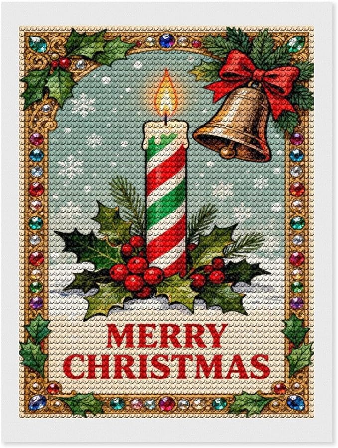 AIVKIEJK Diamond Painting Kits for Adults - Merry Christmas Candle & Holly Accents Painting DIY 5D Full Drill Diamond Dots Paintings with Diamonds Gem Art and Crafts Home Decor 12"x16"