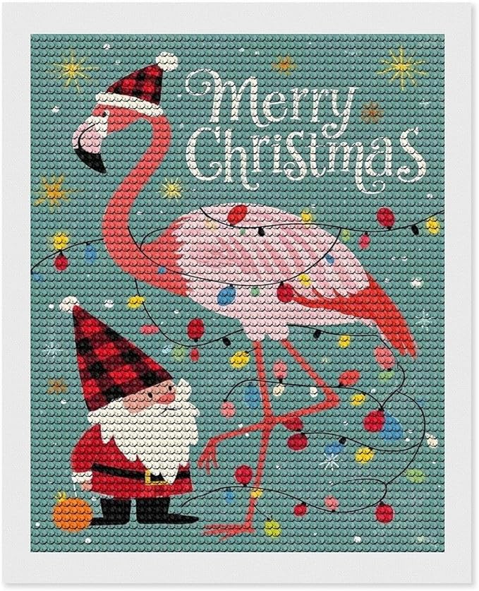 AIVKIEJK Diamond Painting Kits for Adults - Festive Flamingo Christmas Santa Hat Painting DIY 5D Full Drill Diamond Dots Paintings with Diamonds Gem Art and Crafts Home Decor 16"x20"