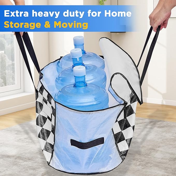 Extra Large Moving Bags Heavy Duty Storage Bags with Zipper Handles, BETU 12 Pack Clothes Storage Totes Bins Packing Moving Boxes, Moving Supplies for College Dorm Essentials, Space Saving,White Plaid