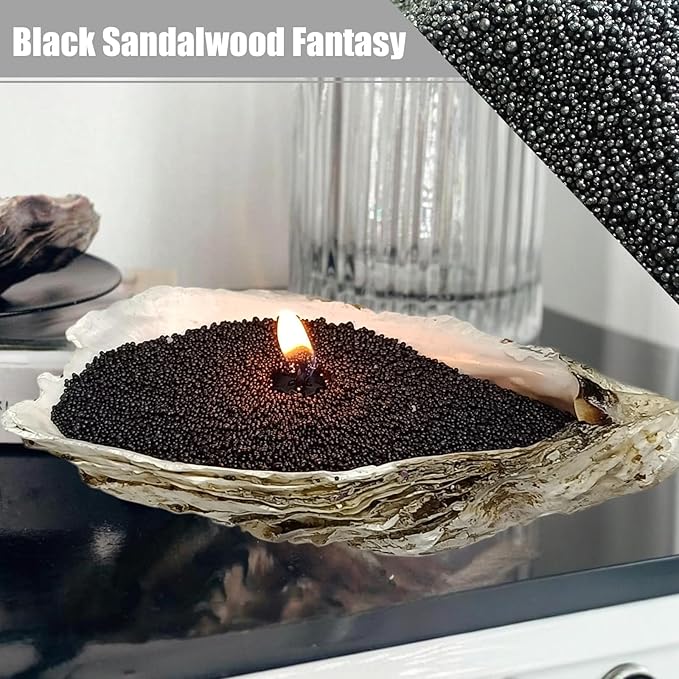 Pearled Candle 18oz(1.1lb)–Black Sandalwood Fantasy Scented Refillable Pearl Sand Wax with 30 Wicks for Candles Making Burns up to 110 Hours Perfect for Home Decorative DIY