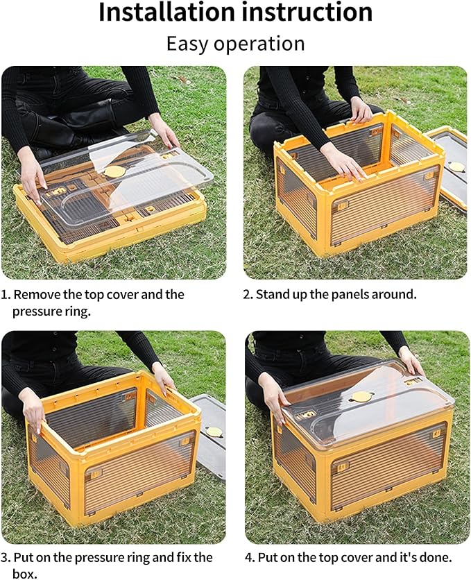 3-Pack Stackable Storage Bins, 50-Liter Collapsible Organizers with 3 Lids, Wheels, Foldable Collapsible Box for Outdoor Camping, Orange