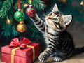 IMLQJES Christmas Diamond Art Kits for Adults - Cat 5D Square Full Drill Gem Art for Beginners - Cat Play with Christmas Tree Animals Diamond Painting Kit for Home Wall Decor 10x12 Inch