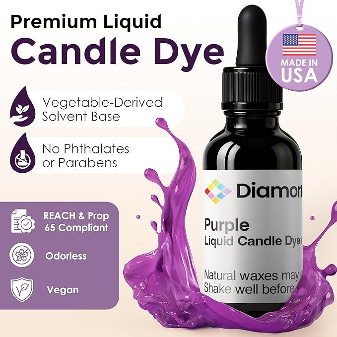 Purple Liquid Candle Dye (1 oz) - Made in the USA - Safe and Easy to Use - Pure and Simple Ingredients - Candle Making Supplies for Soy, Paraffin, Palm or Gel Wax - 10 Vibrant Colors to Choose from