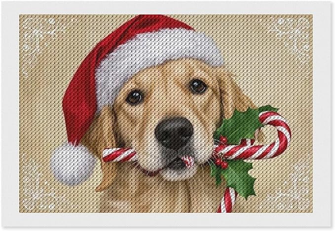 Diamond Painting Kits for Adults - Christmas Golden Retriever Puppy in Santa Hat with Candy Cane Painting DIY 5D Full Drill Diamond Dots Paintings with Diamonds Gem Art And Crafts Home Decor 8"x12"