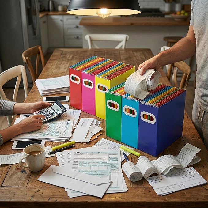 Hanging File Organizer Box, 3 Pack Dard Blue Cardboard File Folder Holder for Letter Size, Portable Desk Document Storage with Handles, for Office,Home,School