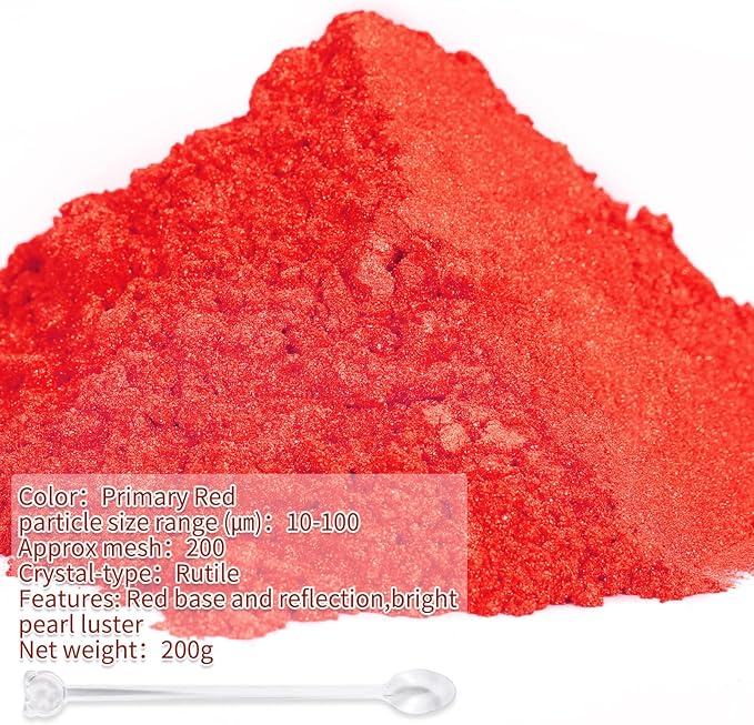 Mica Powder,7.05OZ（200g）,Primary Red Mica Powder Pigment for Epoxy Resin，Lip Gloss，Car Paint，Dye，Soap Making，Nail Polish,Epoxy Resin,Candle Making,Bath Bombs