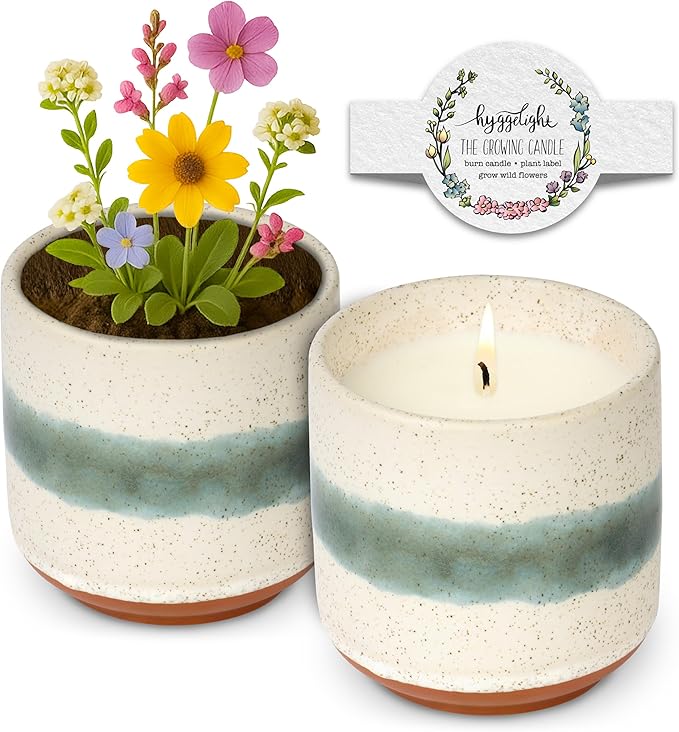 Hyggelight - The Growing Candle, Lavender Scented, 8.5oz Ceramic Pot, Single Wick Aromatherapy Candles, 100% Soy for Women and Men, Edith