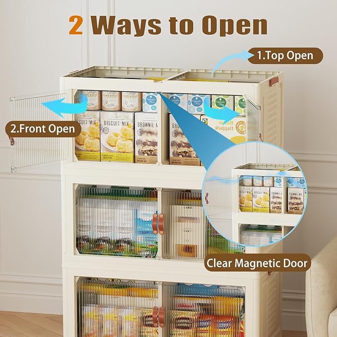 SAILUN 193Gal/772Qt Stackable Storage Bins Folding Collapsible Storage Bins with Lid, Closet Organizers and Storage Box with Door Cream 33.5" W x 19" D x 69" H