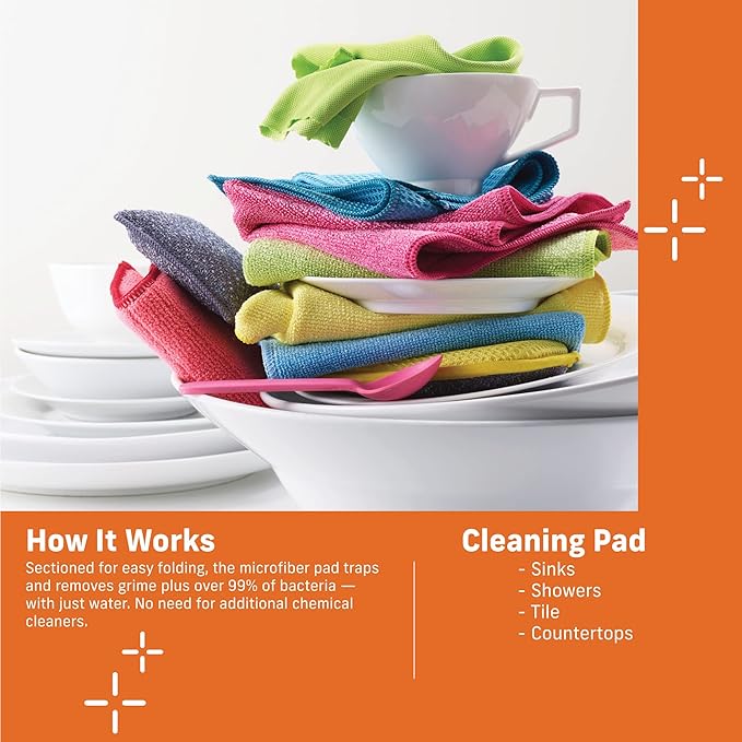 E-Cloth Cleaning Pad, Premium Microfiber Cleaning Cloth, Perfect Dish, Bathtub, Shower, and Barthroom Scrubber, Washable and Reusable, 100 Wash Guarantee, 2 Pack