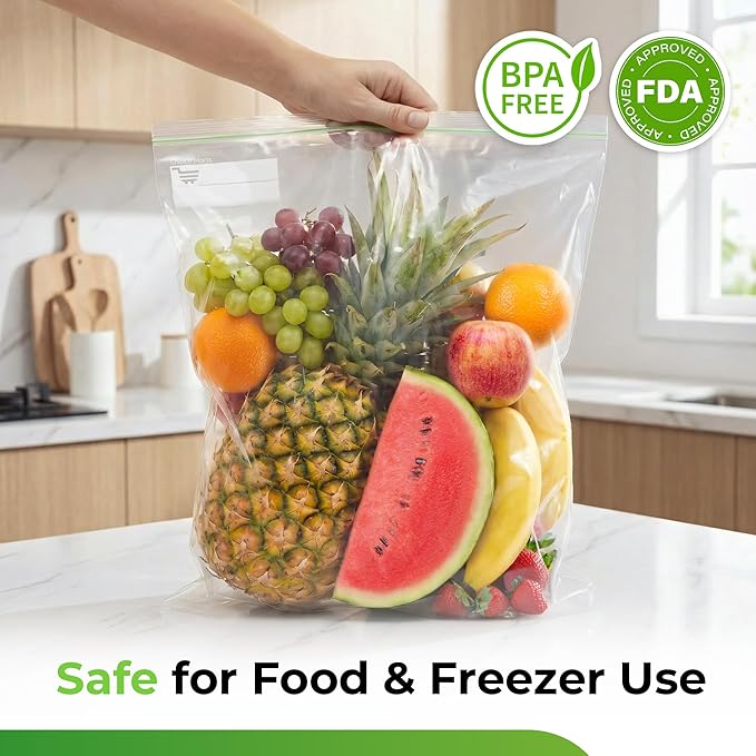 3 Gallon Storage Bags - 15 Count, Extra Strong And Super Durable, 2 Mil Thick, Leak-Proof Unique Zipper, Extra Large Storage Bags for Home & Travel