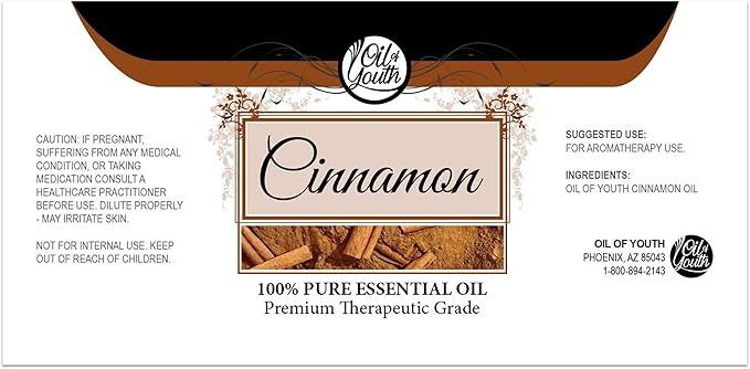 Oil of Youth - Cinnamon Essential Oil (16oz Bulk) Pure Therapeutic Grade Essential Oil for Aromatherapy, Diffuser, Muscle Relief, Skin Therapy