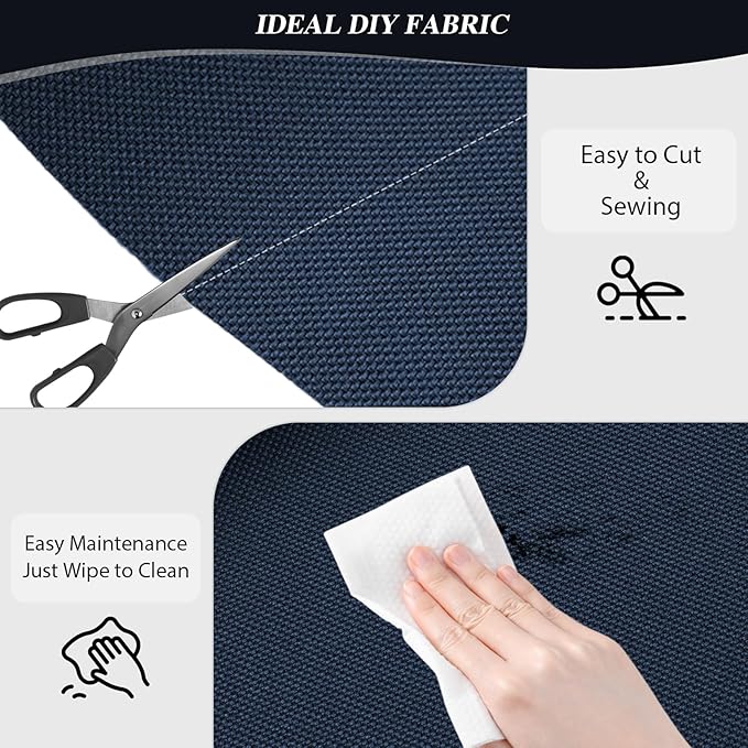 ANMINY 100% Waterproof Outdoor Fabric 5 Yards, 58" W 600D Marine Canvas Fabric with PVC Backing, Ripstop Upholstery Material by The Yard for Furniture Boat Covers Tent Awning, Blue