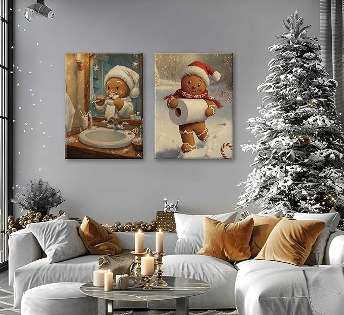 Paint by Number Kit for Adults & Kids, 2 Pack Christmas Gingerbread Men Scenes 16x20 Inch Unframed, DIY Acrylic Painting Kit with Brushes & Paints, Festive Humorous Home Art Decor