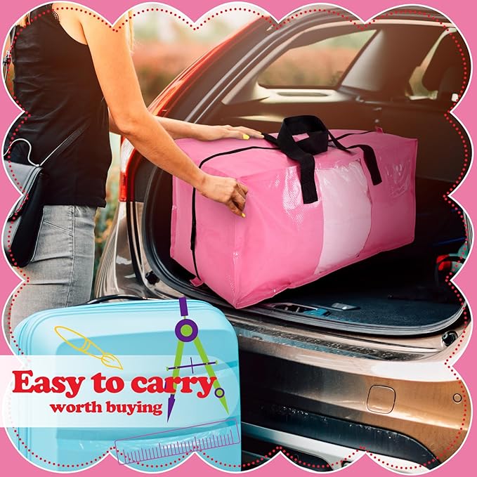 6 Pack Extra Large Heavy Duty Dorm Moving Bags with Clear Window, Strong Carrying Handles, Backpack Straps and Zippers for Saving Space Storage Totes Clothes Storage Bag Moving Supplies