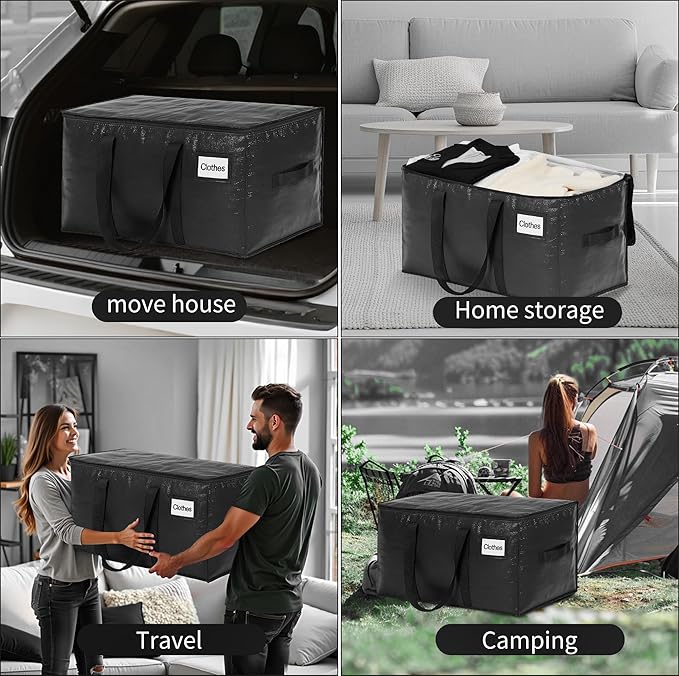 BAGAIL Heavy Duty Moving Bags with Strong Handle, Extra Large Moving Boxes, Storage Tote for Clothes, College Moving Supplies(Black, 10 Pack)