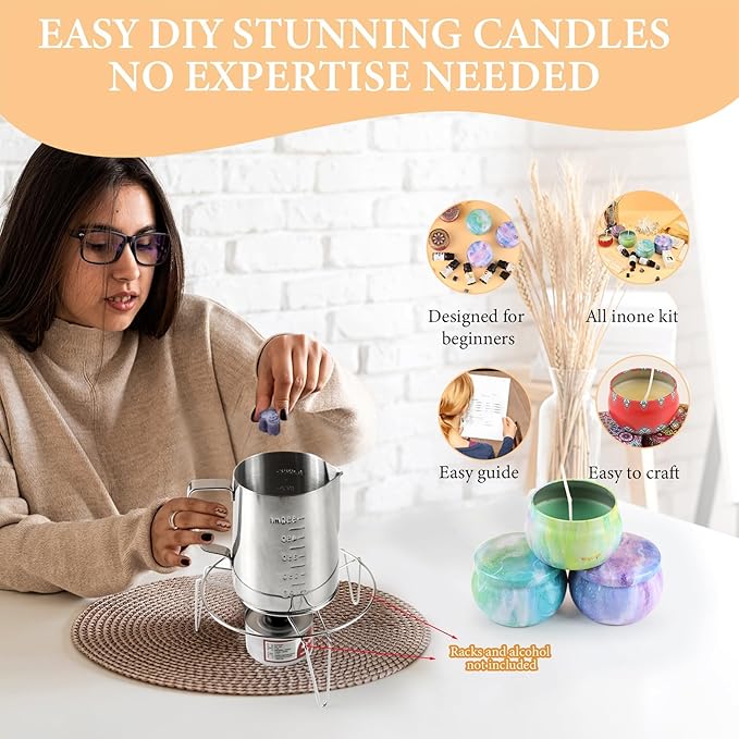 LPZNUYVC Candle Making Kit for Adults, 160Pcs DIY Beeswax Candle Making Supplies with Melting Pot and Tins, Complete Candle Maker Starter Kit for Beginners, Arts and Crafts Gifts for Women