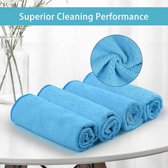 HOMEXCEL Blue Microfiber Cleaning Cloth 100 Pack, Microfiber Towel for Cars, Lint Free, Scratch-Free, Highly Absorbent, and Cleaning Rags for House, Window and Glass, Cars, TV Screen 11.5 X11.5 inch