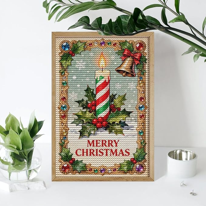 AIVKIEJK Diamond Painting Kits for Adults - Merry Christmas Candle & Holly Accents Painting DIY 5D Full Drill Diamond Dots Paintings with Diamonds Gem Art and Crafts Home Decor 8"x12"