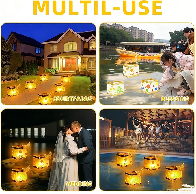 24PCS Gold+White LED Outdoor Floating Candle Lantern Kit - DIY Tangled Paper Lantern Pattern, Waterproof Wishing Lanterns for Garden, Patio, Hallowee & Christmas,Wedding Pool Decoratio