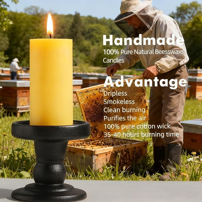 3 Packs Beeswax Pillar Candles, 100% Pure Beeswax Candles with 35 Hours Burn Time, Smokeless & Dripless Bees Wax Candles for Home Decor, Prayer, Christmas Party(2x4 inch)