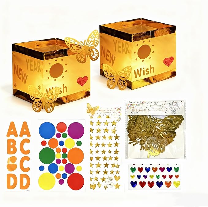 20PCS Gold+White Outdoor Floating Candle Lantern Kit - DIY Tangled Paper Lantern Pattern, Waterproof Wishing Lanterns for Garden, Patio, Hallowee & Christmas,Wedding Pool Decoration