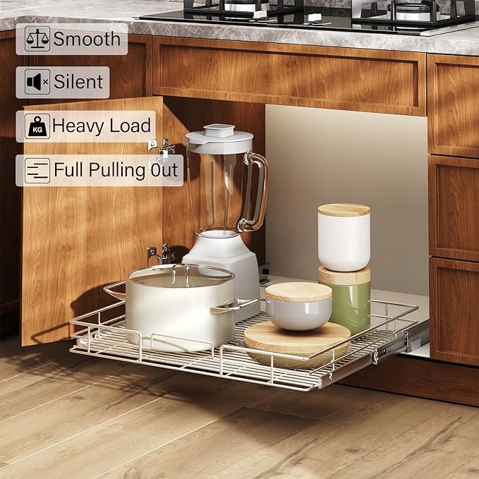 LOVMOR Pull Out Cabinet Organizer and Storage 28½" W x 21½" D, Slide Out Shelves for Kitchen Cabinets