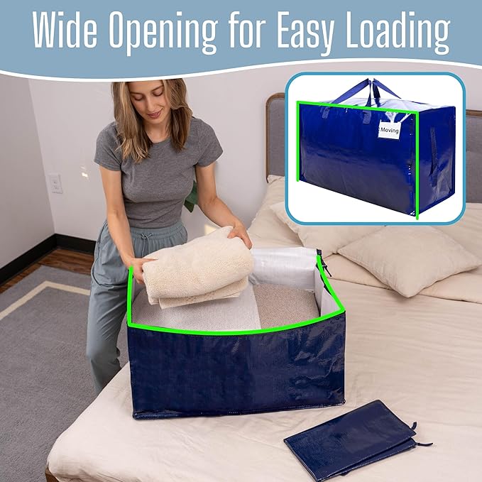 VENO 6 Pack Extra Large Heavy Duty Moving Bags with Wide Opening & Reinforced Handles, Reusable Storage Tote Bags with Strong Zippers for Clothes, College Dorm Essentials & Moving Supplies