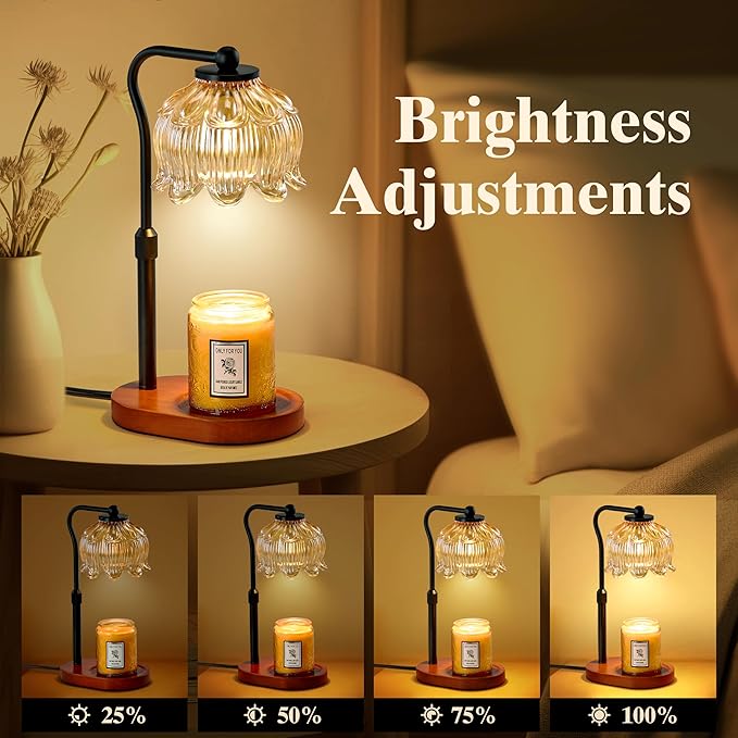 CASTLELIFE Candle Warmer Lamp with Timer & Stepless Dimming, Height Adjustable Electric Wax Warmer for Jar Candles, Flower Wax Melter with Wood Base, Gifts for Women Home Decor, Walnut Wood