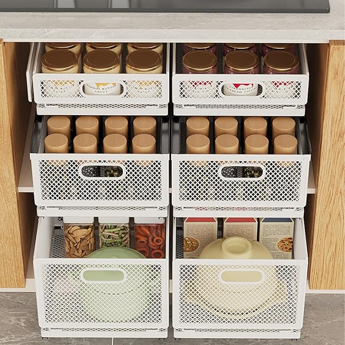 Pull Out Cabinet Organizer, Slide Out Drawers Fixed with Adhesive Nano Film, Pantry Shelves Sliding Drawer Storage Organization for Kitchen/Bathroom/Bedroom (19.7*13.8*8.3inch/50*35*21.2cm)