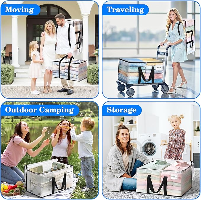 BlissTotes 6-Pack Large Moving Bags with Backpack Straps & Strong Zippers, Heavy-Duty Storage Bags Moving Boxes for Space Saving, Dorms, Transport, 125L-30 Gallons, Clear