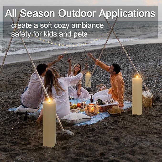 14" x 4" Large Outdoor Candles with Timer Waterproof, Remote Control Flickering Flameless Candles Battery Operated, Tall Fake LED Pillar Candle for Patio Porch Lantern, Ivory, 1 Pack