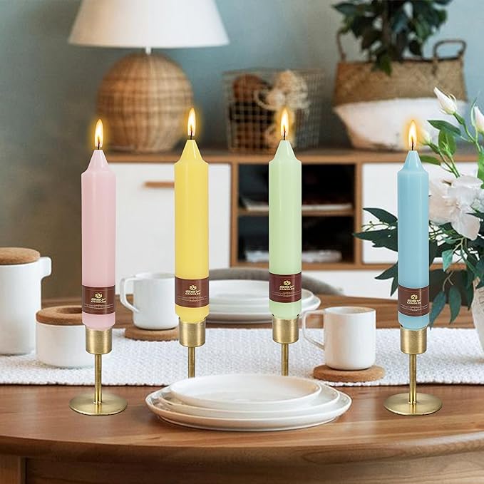 Pastel Short Taper Candle 7 Inch Candlesticks Unscented Dripless Tapered Candle Set for Home Decor Wedding Party Dinner Candles, 4 Pack