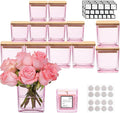 CONNOO 12 Pack 9oz, 3oz Pink Square Candle Jars for Making Candles, Thick Glass Bulk Empty Candle Containers with Airtight Bamboo Lids for Candle Making, Sticky Warning Labels - Dishwasher Safe