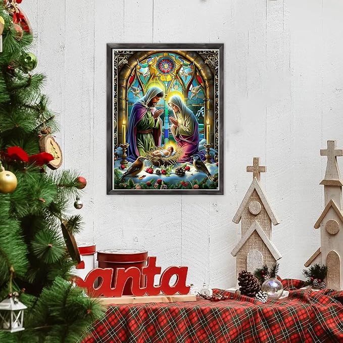 DOMROM Christmas Diamond Painting Kits, Jesus Born 5D Diamond Art Kits,Gem Art Painting with Diamonds Dots, Arts and Crafts for Beginners Adult Wall Decor 12 x 16inch