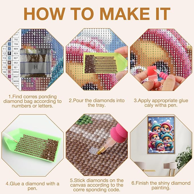MEIYUDA Bear Diamond Painting Kits for Adults, 5D Winter Cute Bear Diamond Art Kits for Adult Beginners, Vintage DIY Full Diamond Art Painting Kit for Home Wall Decor Gift 12x16inch