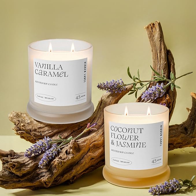 Vanilla Caramel Scented Candle, 13oz Natural Soy Wax Non Toxic, 2 Wick Large Aromatherapy Candles for Home Scented, 75hours Clean Burn,Long Lasting Big Jar Candles for Women,Stress Relief & Relaxation