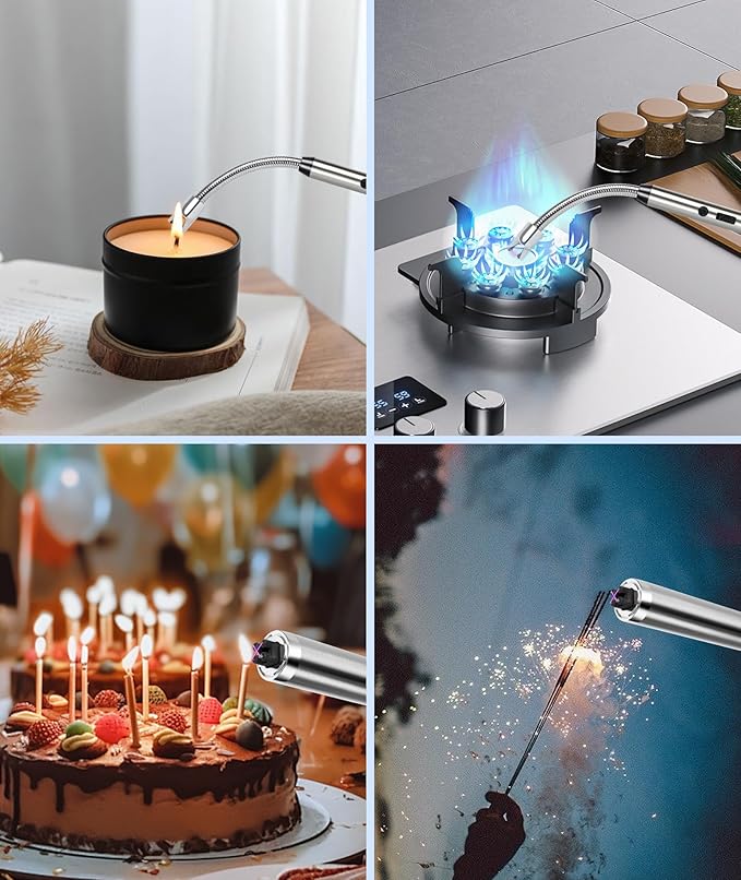 Ounil Electric Lighter 2-Pack Candle lighters USB Rechargeable Type-C Windproof Flameless arc Lighter LED Battery Display, Suitable for Light Candle Firework BBQ Camping (Black&red