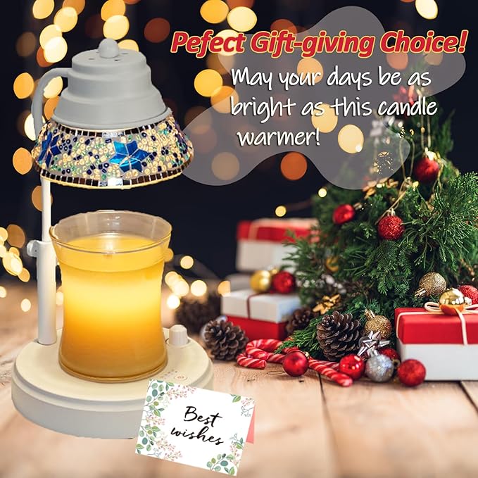 Electric Candle Warmer Lamp with Colorful Diamond Lampshade, Metal Wax Melting Lattern with Timer and Dimmer, Adjustable Height Candle Melting Lamp Home Decor (White)