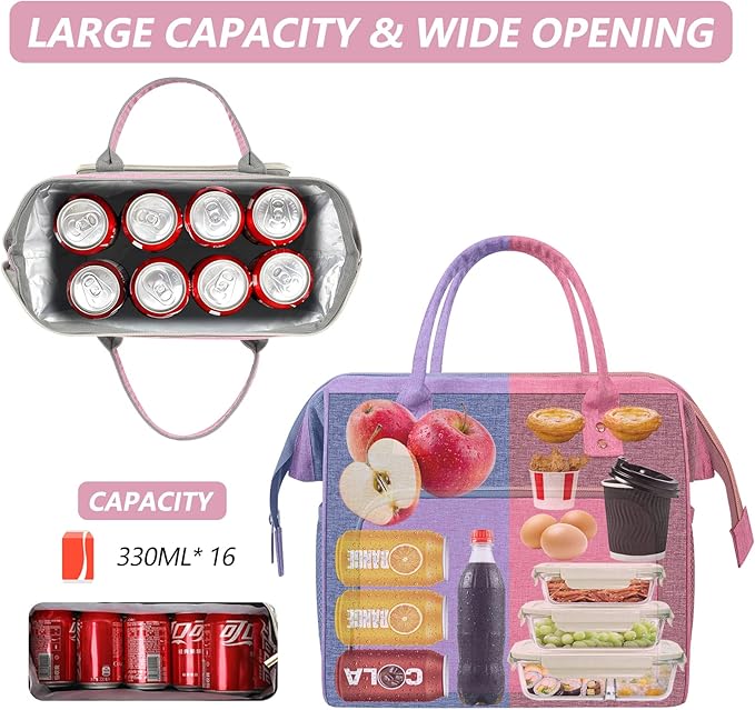 IDEATECH Insulated Lunch Box for Women, Cute & Reusable Cooler Lunch Bag for Work, Office & Picnic, Leak-Proof Tote with Shoulder Strap (Pink)