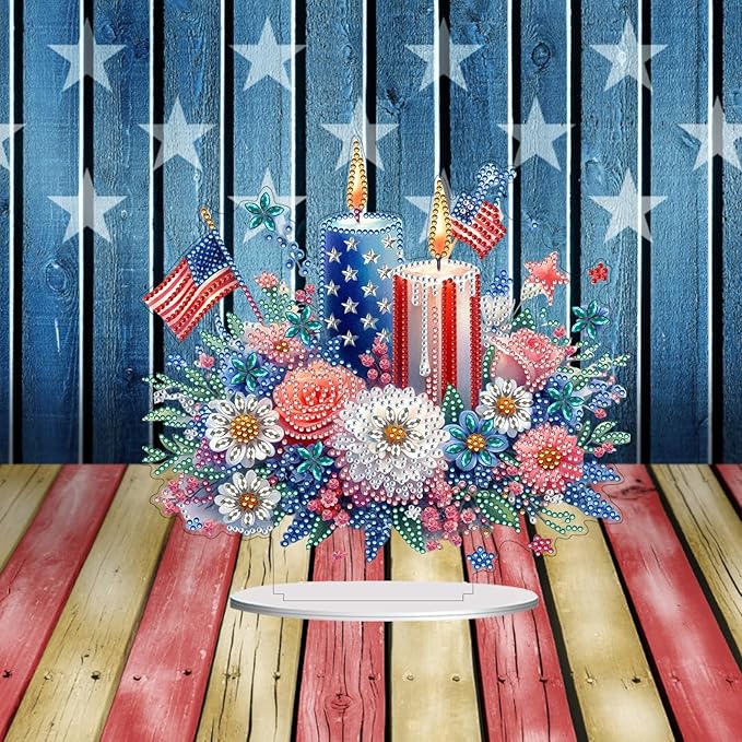 ARTopet DIY Diamond Desktop Ornament US Independence Day Special Shaped Crystal Double Sided Pattern Single Sided Diamond Art Painting Tabletop Home Ornaments Decor-Candle