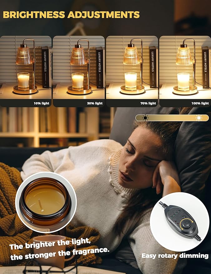 GODONLIF Candle Warmer Lamp with Timer Dimmable, Birthday Gifts for Women Mom, House Warming Gifts New Home Decor, Wax Melt Warmer for Jar Candles with 2 Bulbs