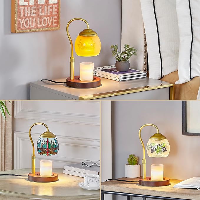Tiffany-Style Candle Warmer Lamp | Handcrafted Stained Glass Home Decor with LED Bulb | Flameless Wax Melter for Living Room, Bedroom, Housewarming Gifts (Dragonfly)