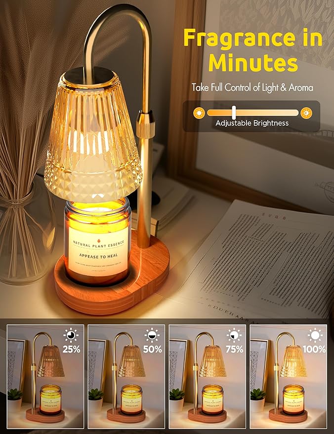 Candle Warmer Lamp with Timer, Dimmable Candle Lamp Warmer, Height Adjustable, Birthday Gifts for Women Mom, Vintage Home Decor for Scented Jar