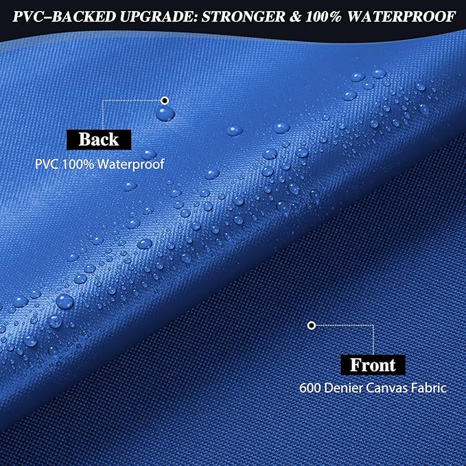 ANMINY 100% Waterproof Outdoor Fabric 8 Yards, 58" W 600D Marine Canvas Fabric with PVC Backing, Ripstop Upholstery Material by The Yard for Furniture Boat Covers Tent Awning, Royal Blue