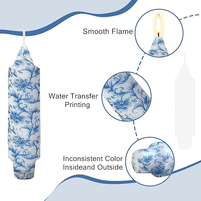 Blue and White Taper Candles 5 Inch Short Handmade Porcelain Style Candle Sticks Smokeless Unscented Tapered Candles for Meditation Housewarming Wedding Present Birthday Gift Special Occasion Spa